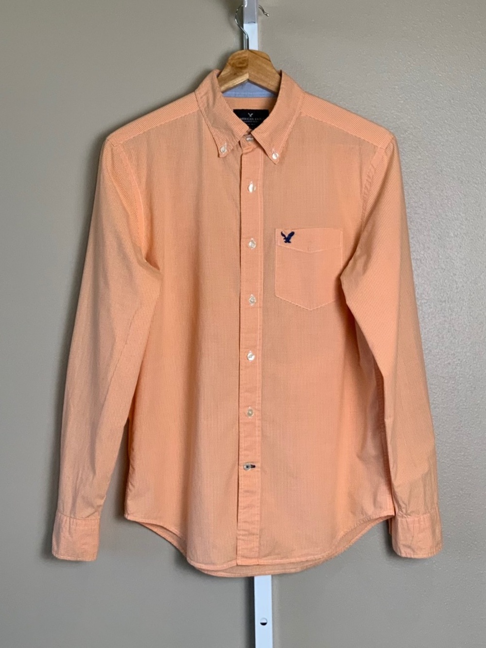 American Eagle Outfitters Classic Micro Gingham Plaid Button Down Oxford Shirt